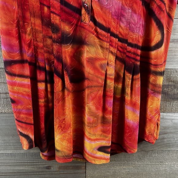 Cocomo Womens Shirt Short Sleeve Pleated Pintuck Button Embellished Tie Dye XL - Picture 3 of 6